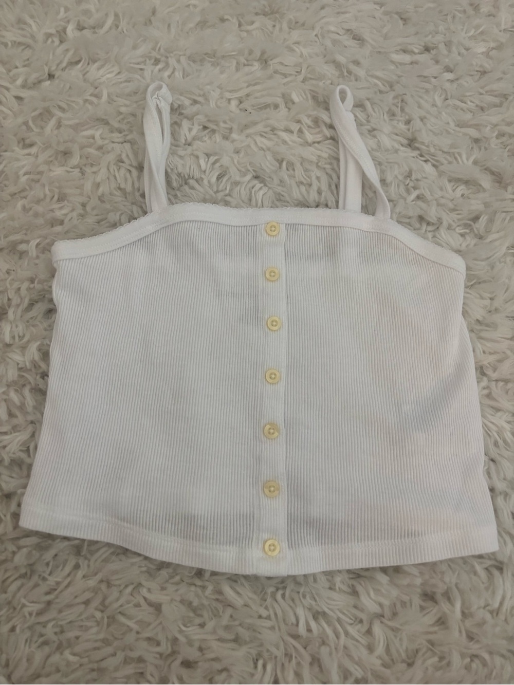 American Eagle Outfitters White Ribbed Button-Front Crop Tank